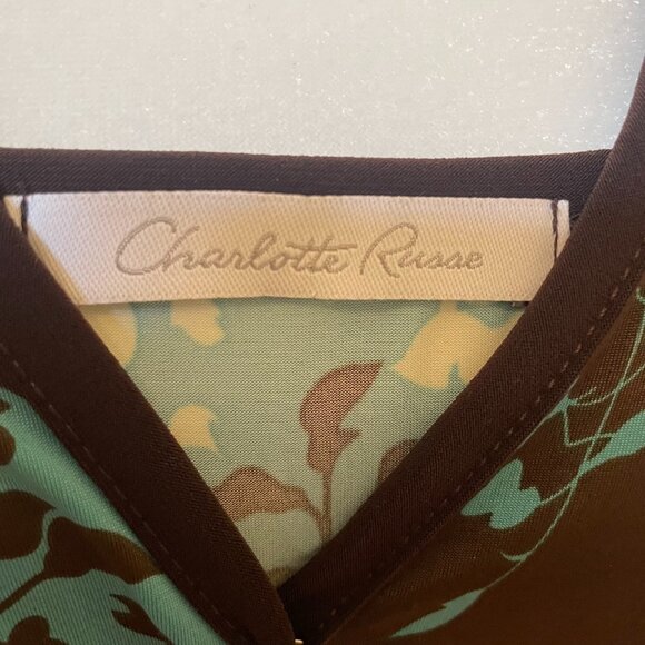 Charlotte Russe Summer Dress Size M Aqua Brown Black White Low V-Front Low Back - Picture 7 of 7